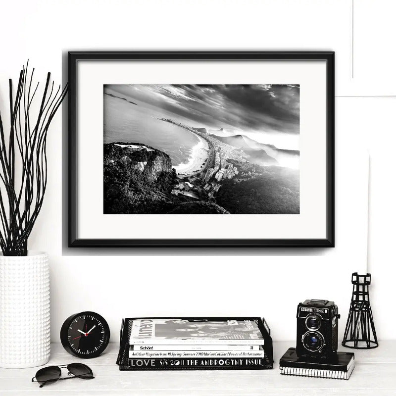 Cuadro Rio De Janeiro Fotos Blanco Negro Brs5 Con Paspartú Playa De Copacabana Con Marco Negro