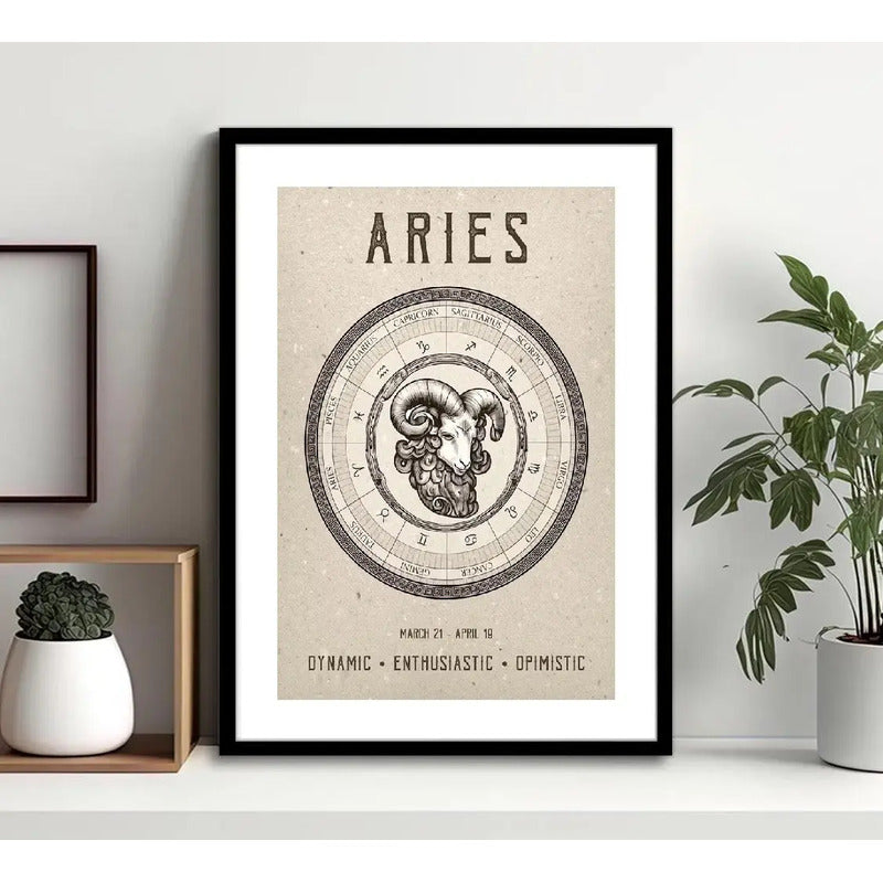 Cuadro Aries Signo Astrologia Horoscopo Zodiaco Decoracion Marco Negro