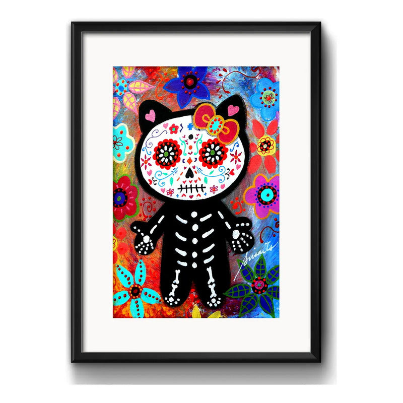 Cuadro Gato Perro Calavera Mexicana Decoracion Con Paspartú