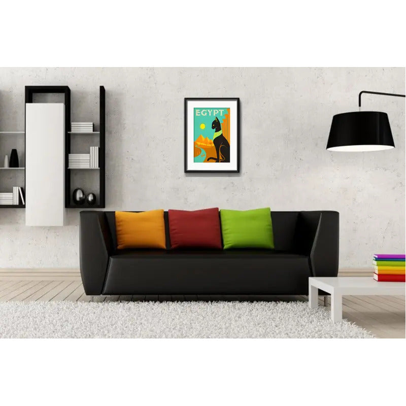 Cuadro Egipto Gato Pirámide Ciudad Decoracion Con Paspartú Marco Negro