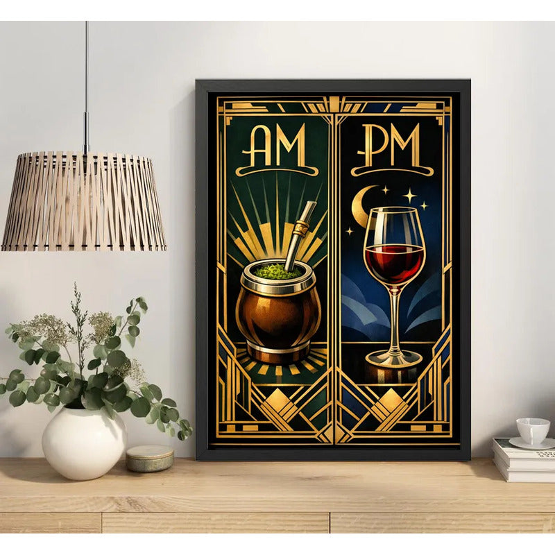 Cuadro Am Pm Mate Vino Arte Decoracion Living Comedor Cocina Marco Negro
