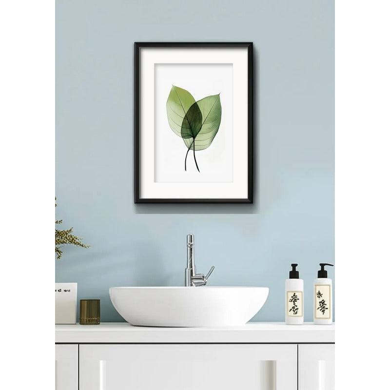 Cuadro Flores Hojas Plantas Botanica Decoracion Con Paspartú Hojas Verdes 1 Con Marco Negro