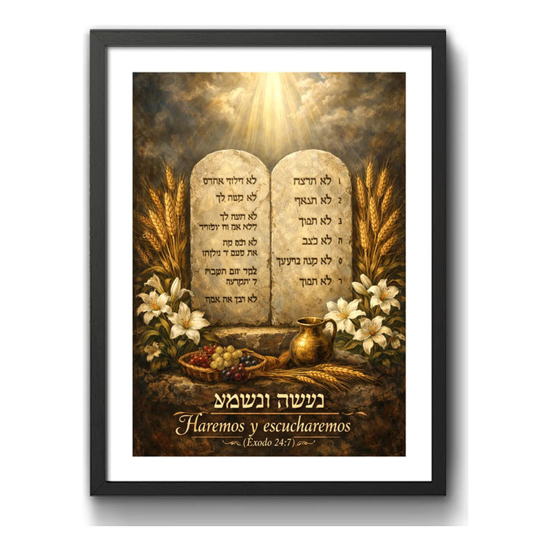 Cuadro Arte Judaico Shavuot Judio Tablas Éxodo 24:7 Torá Marco Negro