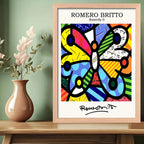 Cuadro Romero Britto Pop Art La Mariposa Butterfly Marco Oak Marco Marrón Claro