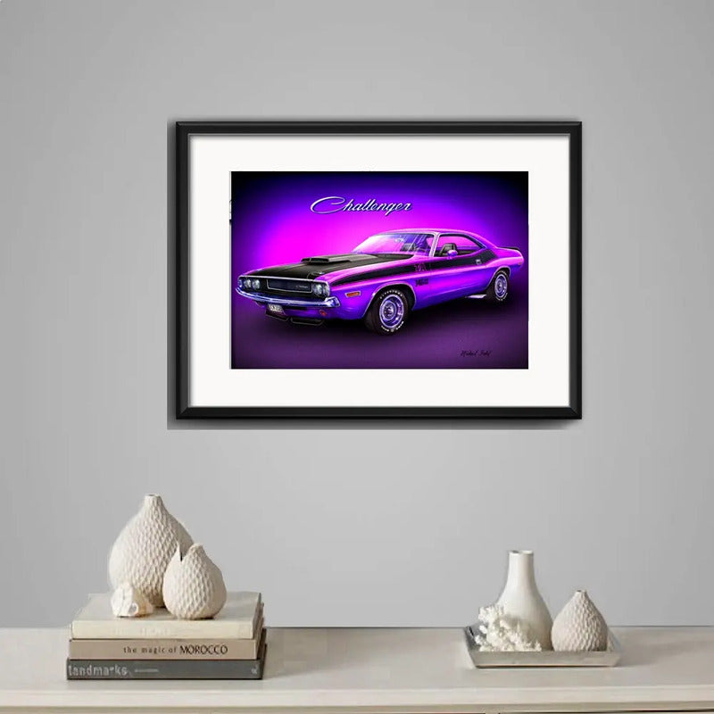 Cuadro Autos Antiguos Modelos Marcas Retro Arte Con Paspartu Dodge Challenger T/a 340 Six Pack Con Marco Negro