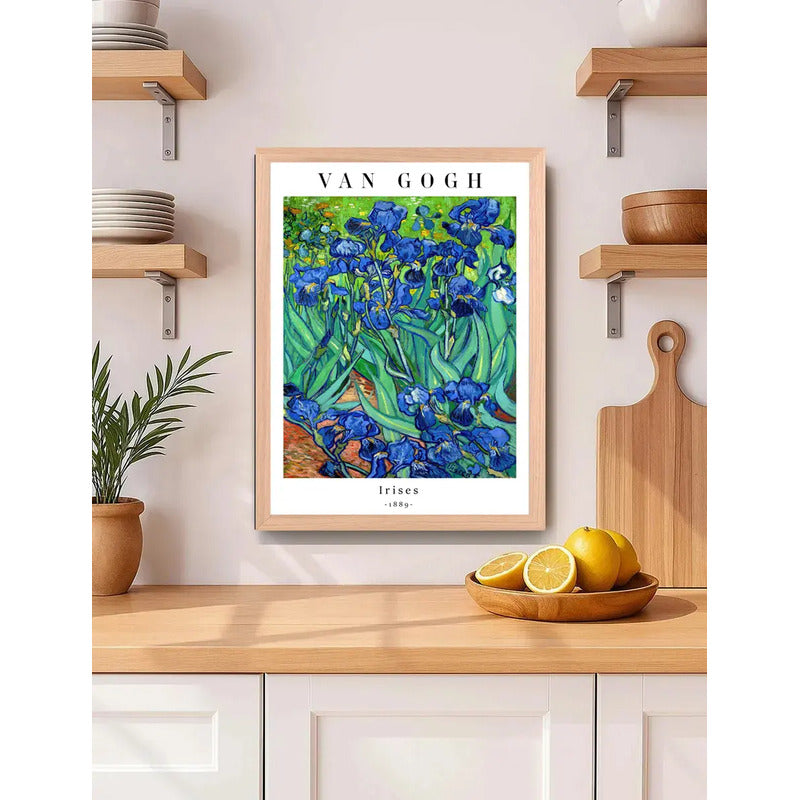 Cuadro Dormitorio Living Van Gogh Flores De Iris Marco Oak Marco Marrón Claro