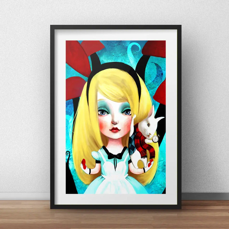 Cuadro Alicia País De Las Maravillas Arte Conejo C/ Paspartú Marco Negro