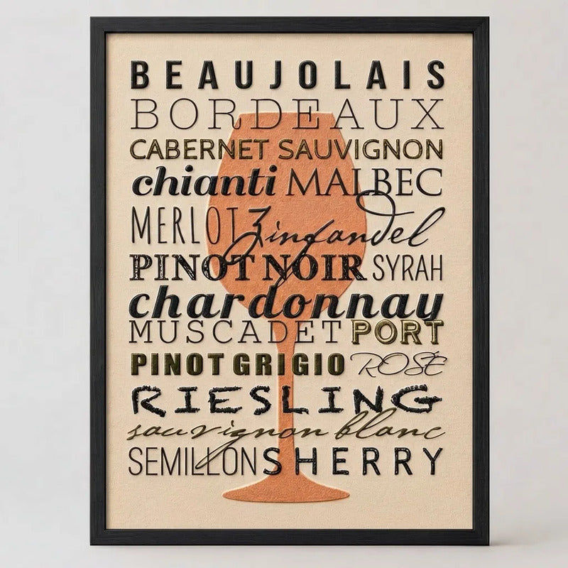 Cuadro Vino Variedades Cepas Regiones Vinícola Arte Cocina Marco Negro