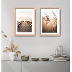 Set 2 Cuadros Paisajes De Playa Tonos Beige Neutros Calidos Marco Madera Natural Oak