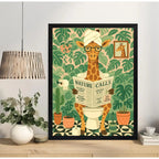 Cuadro Bano Jirafa Inodoro Boho Plantas Hojas Art Decoracion Marco Negro