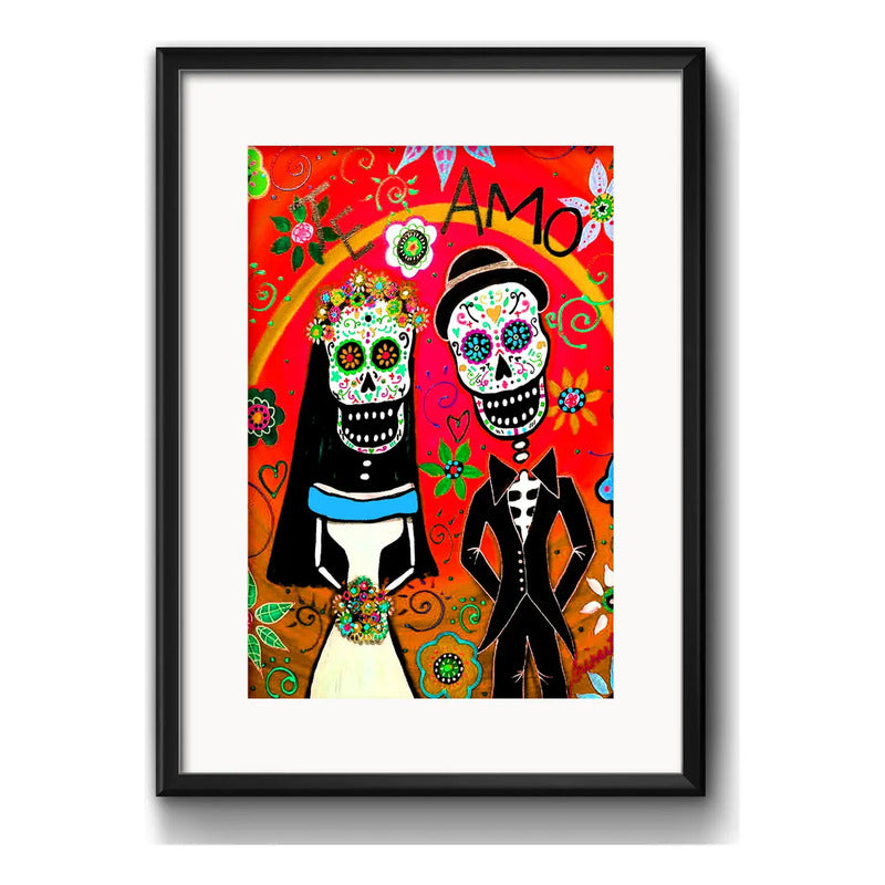 Cuadro Pareja Calaveras Mexicanas Tattoo Decoracion Paspartú