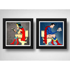 Set 2 Cuadros Superman Mujer Maravilla Baño Héroes Comics