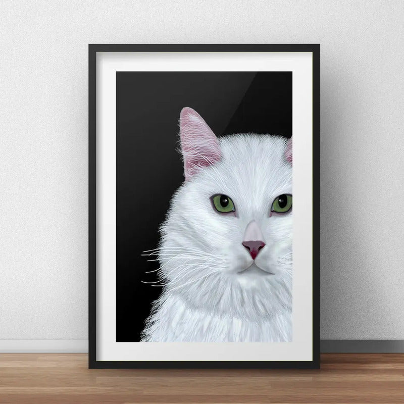 Set 2 Cuadros Gato Negro Y Blanco Minimalista Con Paspartu Marco Negro