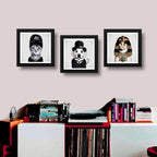 Set 3 Cuadros Perro Chaplin Gatas Audrey Hepburn Y Cleopatra