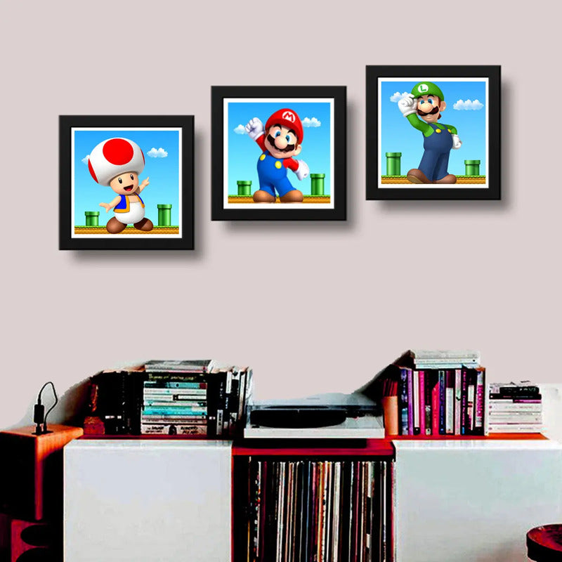 Set 3 Cuadros Marios Bros Luigi Toad Game Videojuego Pop Art