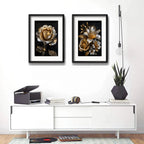 Set 2 Cuadros Flores Tonos Dorados Y Plateados Con Paspartú 53x43cm Cada Cuadro Negro