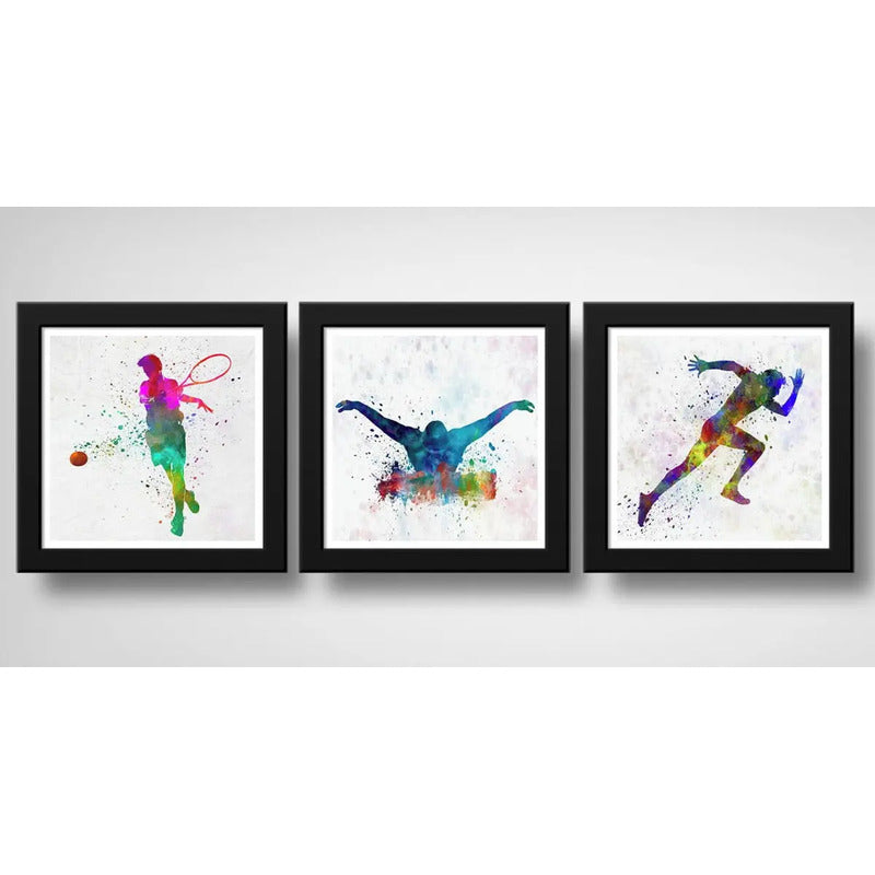Set 3 Cuadros Tenis Natacion Carrera Pop Art Club Deportes
