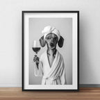 Cuadro Perro Con Bata De Bano Tomando Vino Arte Con Paspartú