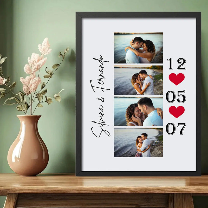 Cuadro Personalizado 4 Fotos Amor Pareja Fecha Nombres Love Marco Negro