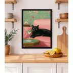 Cuadro Gato Martini Sofá Drink Arte Decoracion Living Cocina Marco Negro