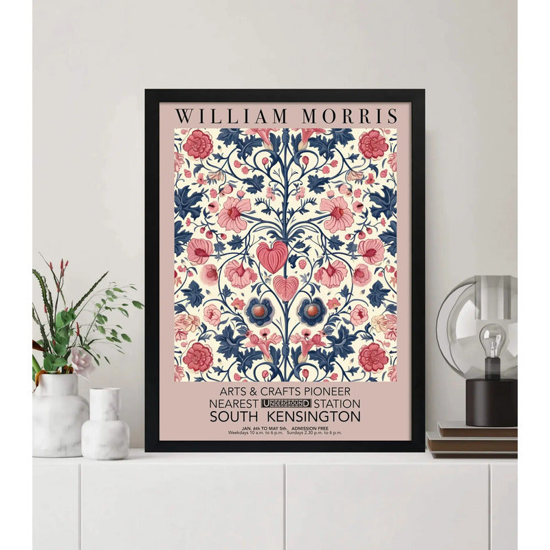 Cuadro Dormitorio Flores Romántica William Morris Botanico 2 Marco Negro