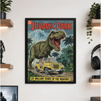 Cuadro Jurassic Park Comics Pelicula Dinosaurio Arte Retro Marco Negro