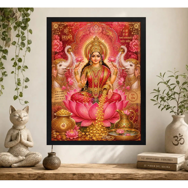 Cuadro Lakshmi La Diosa De La Riqueza India Hindu Arte Zen Marco Negro