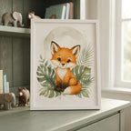 Cuadro Zorro Decoracion Dormitorio Infantil Tonos Suaves Marco Blanco
