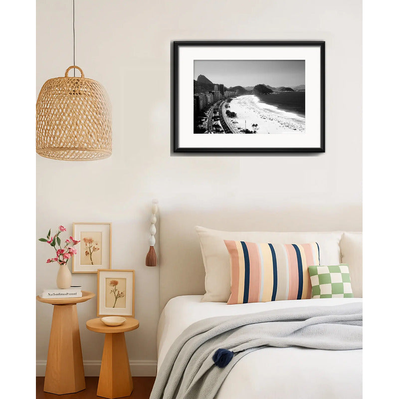 Cuadro Rio De Janeiro Blanco Y Negro B7 53x43cm Con Paspartú Playa De Copacabana Avenida Atlantica Con Marco Negro
