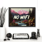 Cuadro No Wifi Frase Paisaje Montaña Rio Arte Decoracion Marco Negro