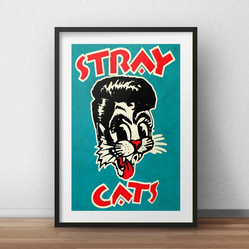 Cuadro Stray Cats Rockabilly Rock Decoracion Con Paspartú Marco Negro