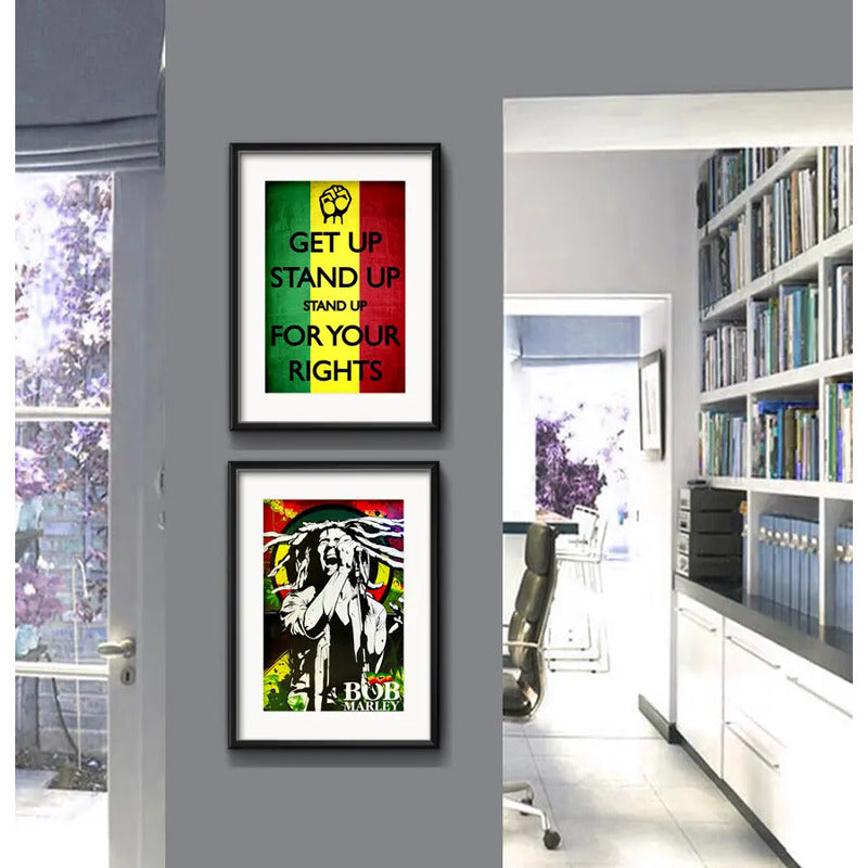 Set 2 Cuadros Bob Marley Letra Musica Reggae Arte Paspartú