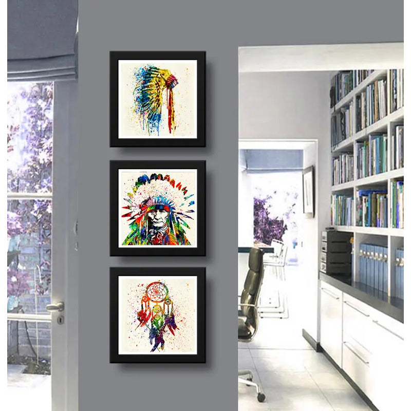 Set 3 Cuadros Indio Jefe Atrapa Sueños Pop Art Decoracion