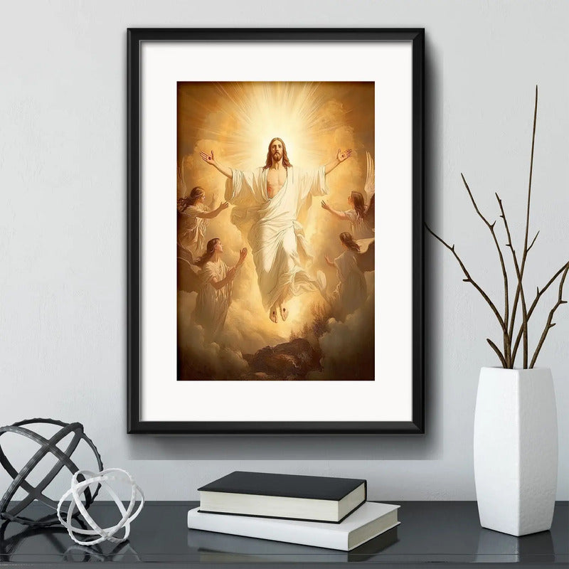 Cuadro Jesús Cristo Senor Pascua Decoracion Con Paspartú Marco Negro