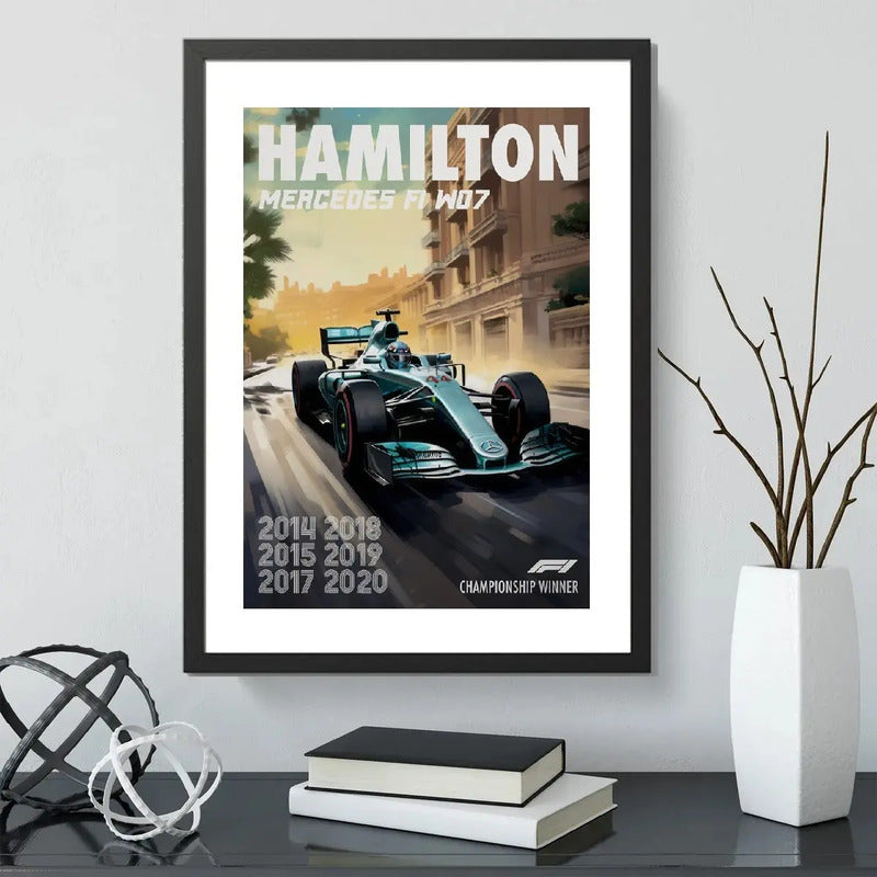 Cuadro Lewis Hamilton Mercedes F1 Formula 1 Auto Carrera Marco Negro