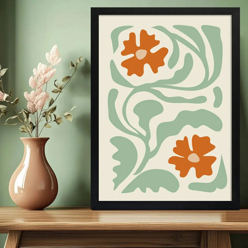Cuadro Boho Botanico Flores Plantas Abstracto Tonos Nude Flores Boho 1 Negro