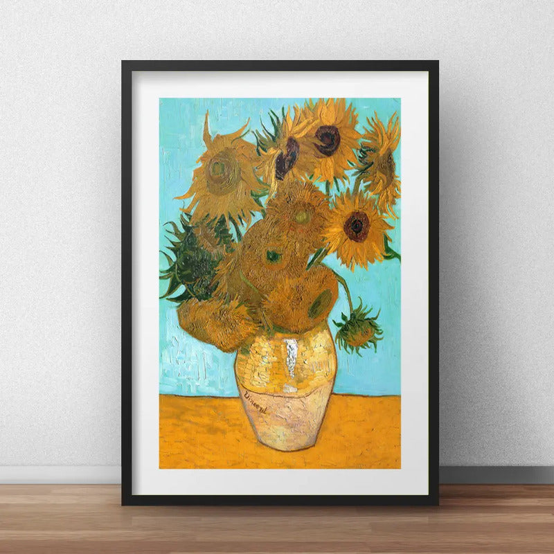 Cuadro Los Girasoles Van Gogh Obra Pintor Brs2 Con Paspartú Marco Negro