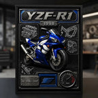 Cuadro Yamaha Yzf R1 Moto Icónico Detalles Specs Efecto 3d Marco Negro