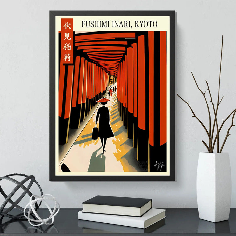 Cuadro Living Dormitorio Santuario Kioto Japon Arte Japonés Marco Negro