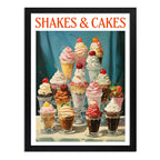 Cuadro Shakes & Cakes Copas Helado Retro Bake Chef Cocina Marco Negro