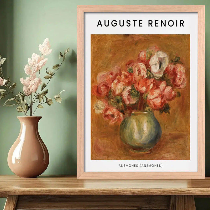 Cuadro Dormitorio Living Auguste Renoir Anémonas Flores Oak Marco Marrón Claro