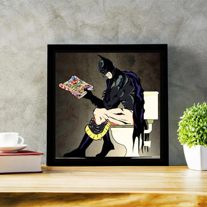 Cuadro Batman Baño Super Heroe Comics Decoracion Casa Bar Marco Negro