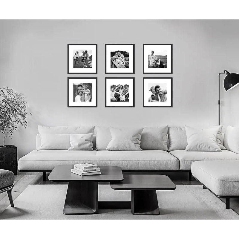 Wall 6 Cuadros Fotos Familiares Personalizado Blanco Y Negro Marco Negro