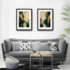 Set 2 Cuadros Boho Arte Abstracto Verde Beige Con Paspartu 55x43cm Cada Cuadro Negro