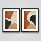 Set 2 Cuadros Boho Arte Abstracto Tonos Tierra Con Paspartu 43x33cm Cada Cuadro Negro
