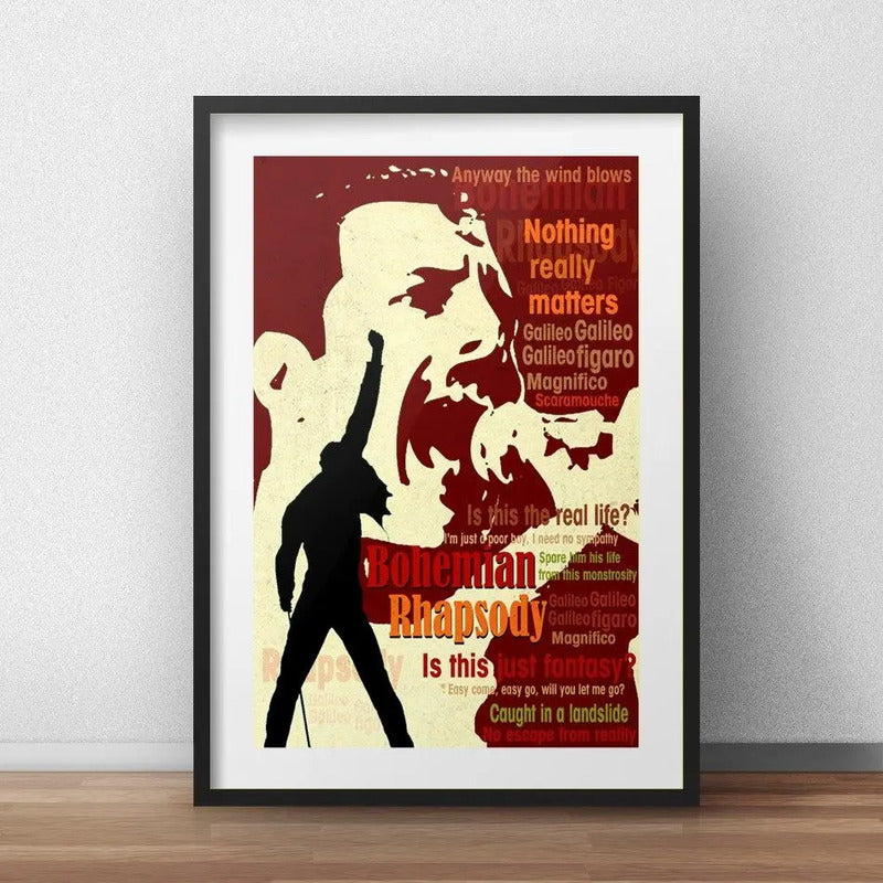 Cuadro Queen Letra Bohemian Rhapsody Decoracion Con Paspartú Marco Negro