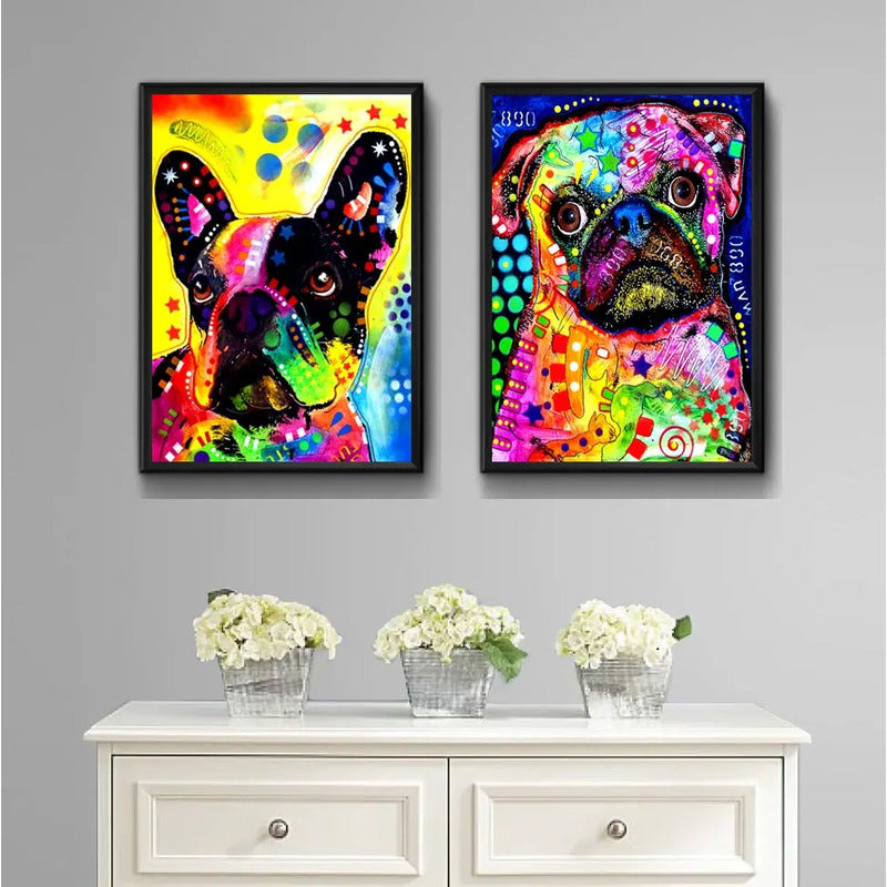 Set 2 Cuadros Perros Pop Art Pug Bulldog Mascota Pet Decora