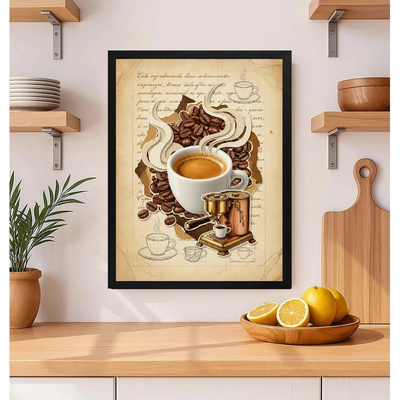 Cuadro Café Expreso Arte Retro Decoracion Cocina Cafeteria Marco Negro