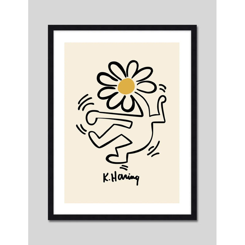 Cuadro Keith Haring Flor Amarilla Arte Urbano Decoracion Marco Negro