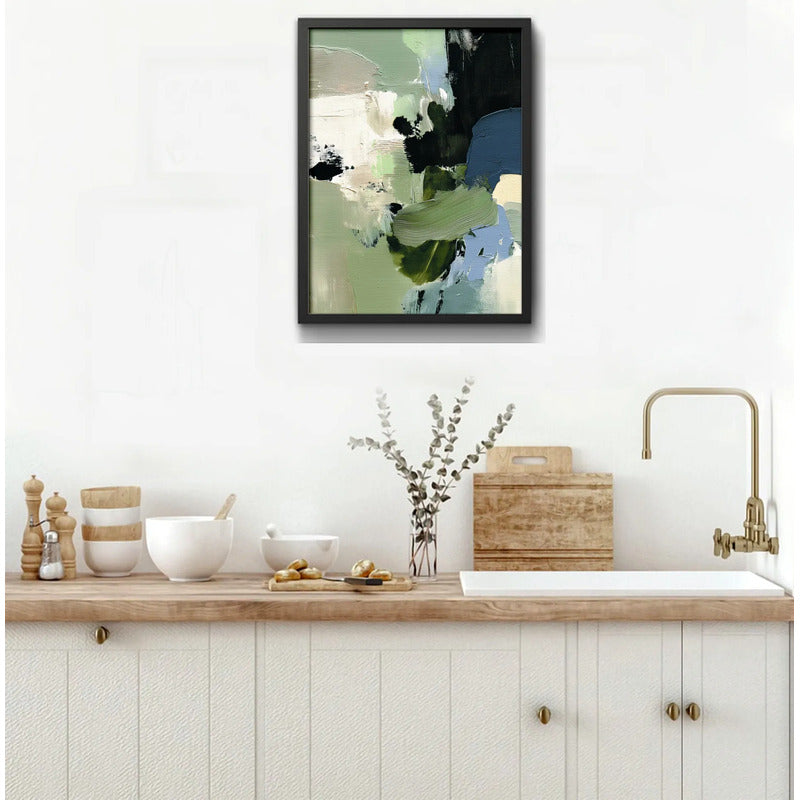 Cuadro Dormitorio Living Boho Abstracto Mossy Calm Verde Marco Negro